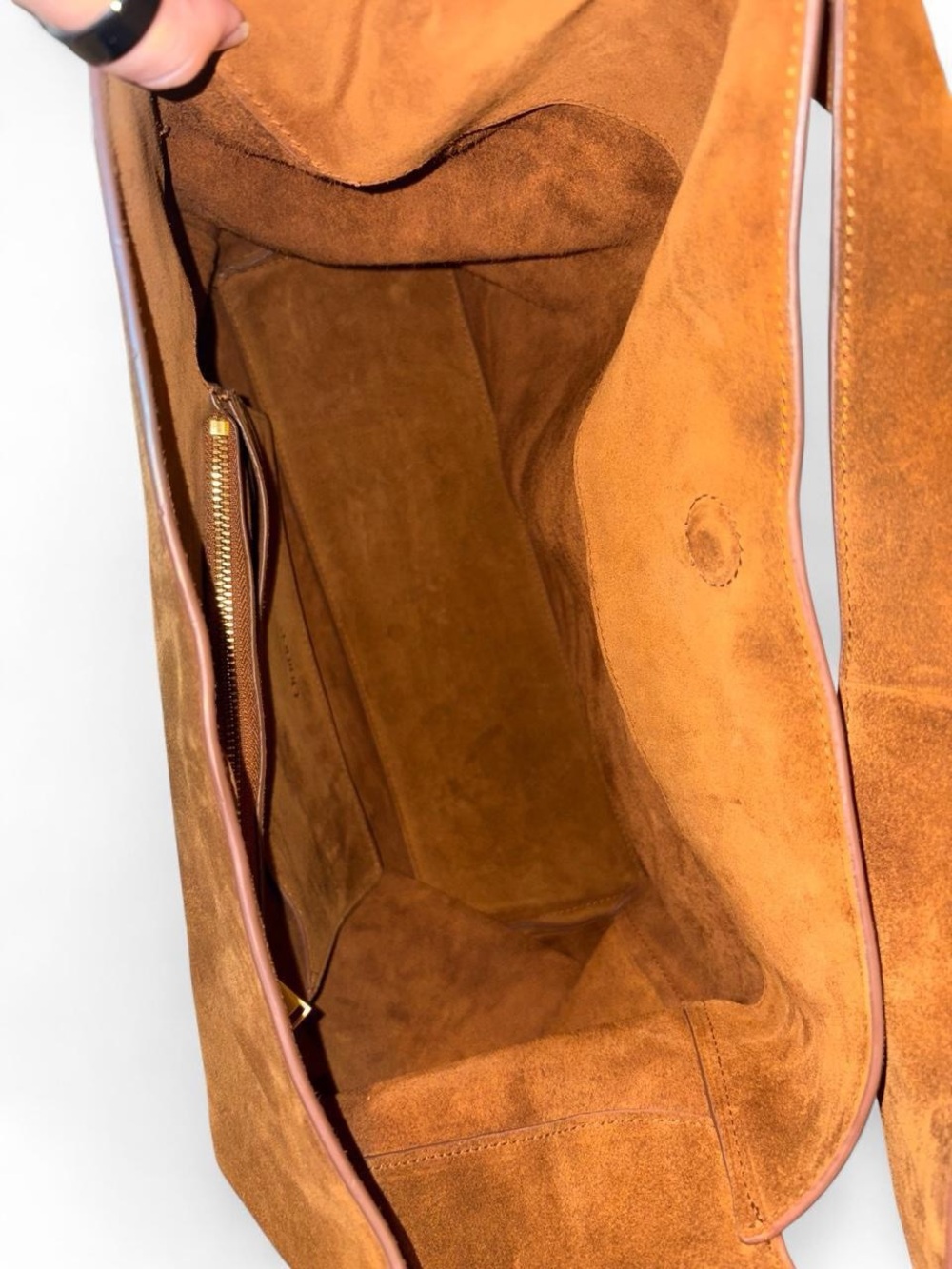 Quince Esme Suede Asymmetrical Shoulder Bag in Whiskey Brown - Picture 5 of 5